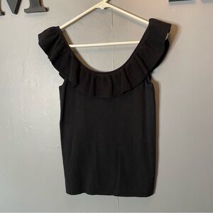 Loft Black Knit Ruffle Tank Top size small